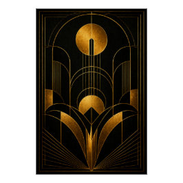 Póster Golden Eclipse Art Deco Poster
