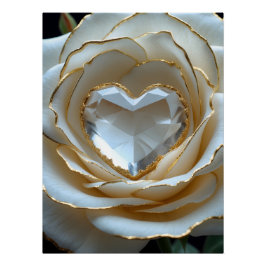 Póster Golden-Edged Purity Crystal Heart Rose Poster