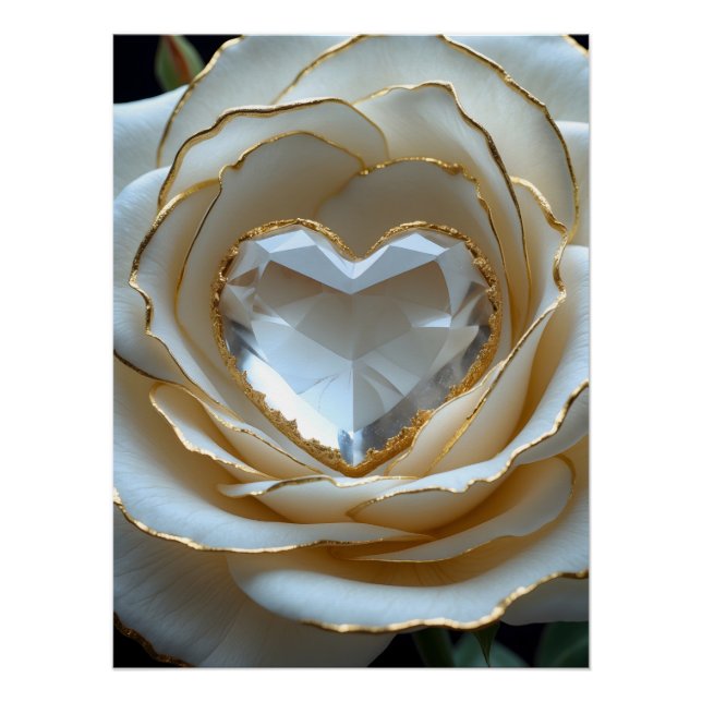 Póster Golden-Edged Purity Crystal Heart Rose Poster (Frente)