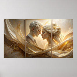 Poster Golden Embrace: Ethereal Couple Portrait in Silk a