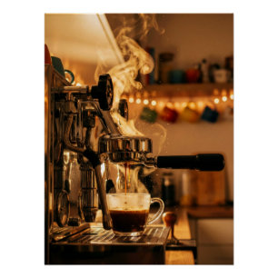 Póster Golden Espresso Ritual – Cartaz de Arte de Café Qu