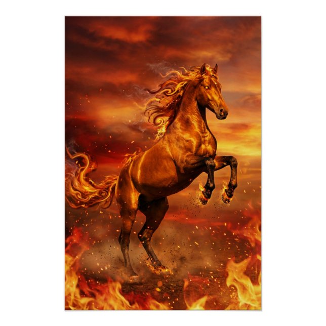 Póster Golden Fire Stallion – Powerful Fantasy Poster (Frente)
