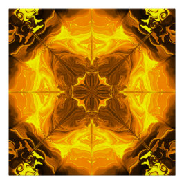 Póster Golden Flame Kaleidoscope Fractal Art
