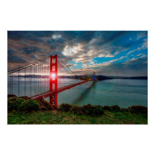 Póster Golden gate bridge com o Sun que brilha