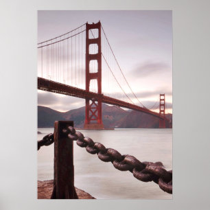 Póster Golden gate bridge contra montanhas