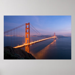 Póster Golden gate bridge no por do sol