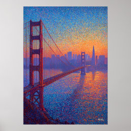 Poster Golden Gate Bridge Pointillism San Francisco