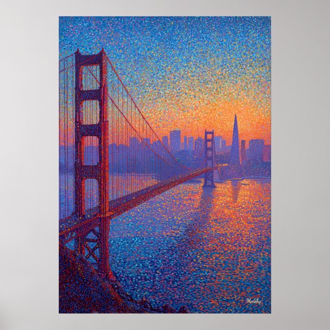 Poster Golden Gate Bridge Pointillism San Francisco (Frente)