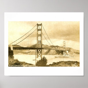 Póster Golden gate bridge, vintage de San Francisco