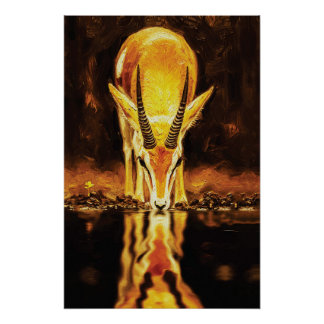 Póster Golden Gazelle Drinking Water – Textured Oil Paint