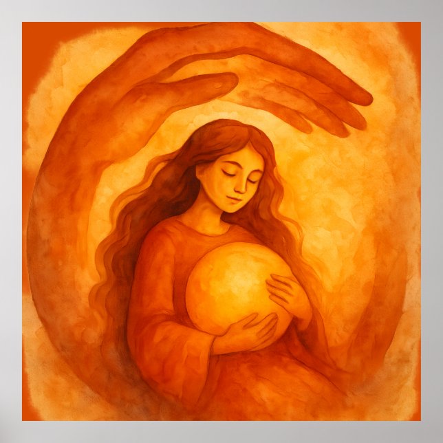 Poster Golden Girl Holding Light Warm Protective Art (Frente)