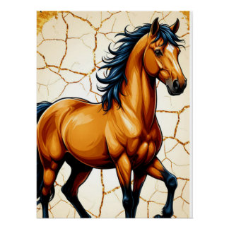 Póster Golden Horse With Flowing Black Mane