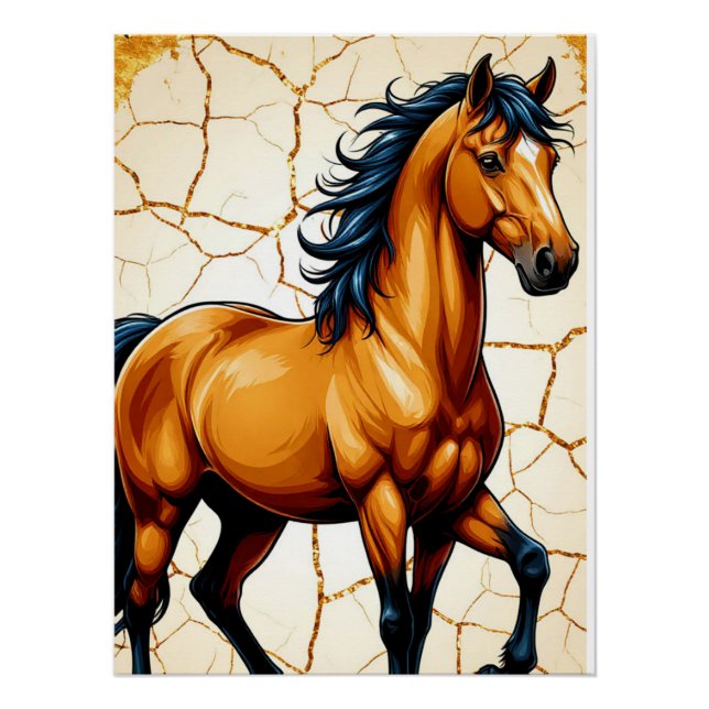 Póster Golden Horse With Flowing Black Mane (Frente)