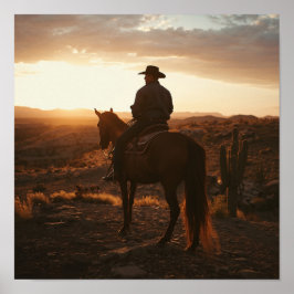 Poster Golden Hour Desert Print - Peaceful Lone Rider 