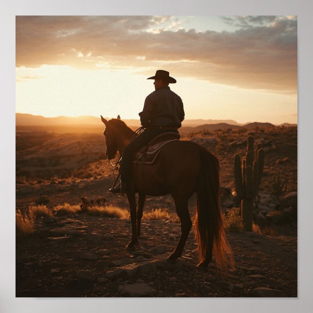 Poster Golden Hour Desert Print - Peaceful Lone Rider  (Frente)