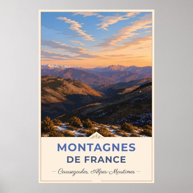 Poster Golden Light Over the French Alps – Coursegoules (Frente)