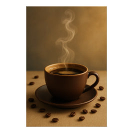Póster Golden Morning Brew – Cozy Coffee Steam Art Poster