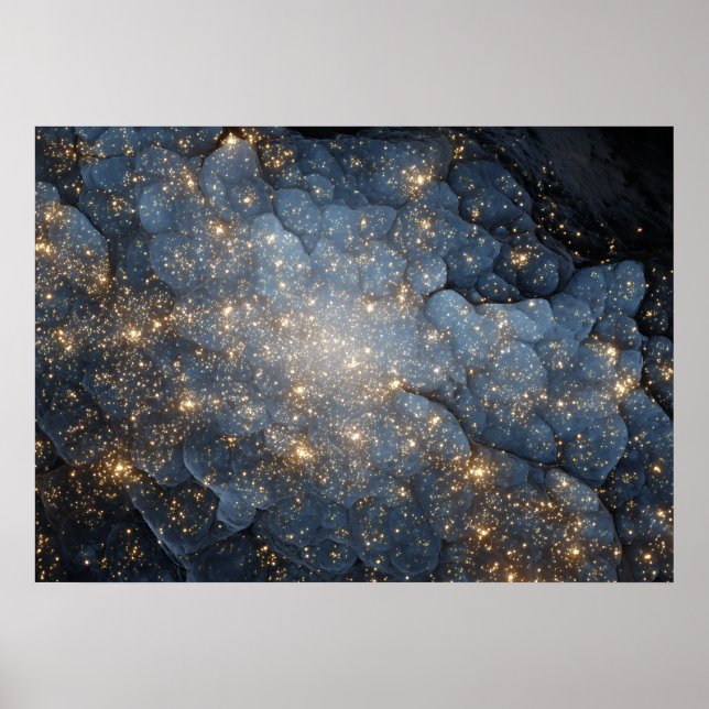 Poster Golden Nebula Sparkles Midnight Blue Cosmos (Frente)