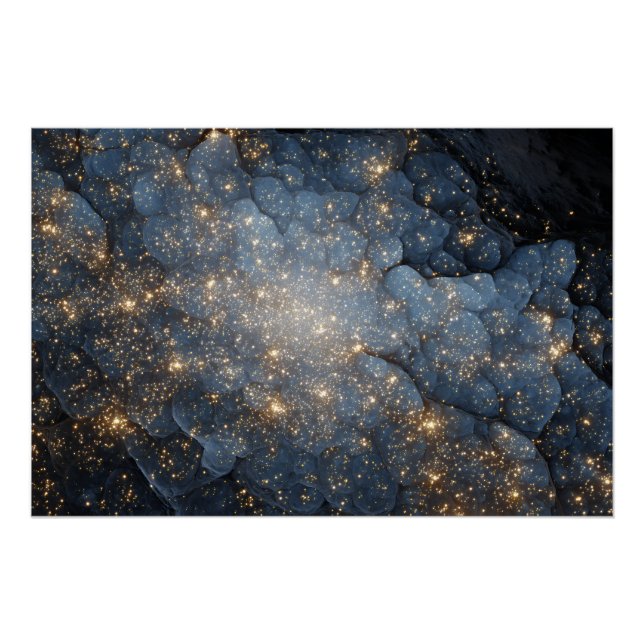 Póster Golden Nebula Sparkles Midnight Blue Cosmos (Frente)