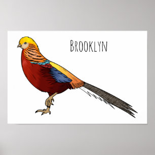 Poster Golden pheasant bird cartoon illustration