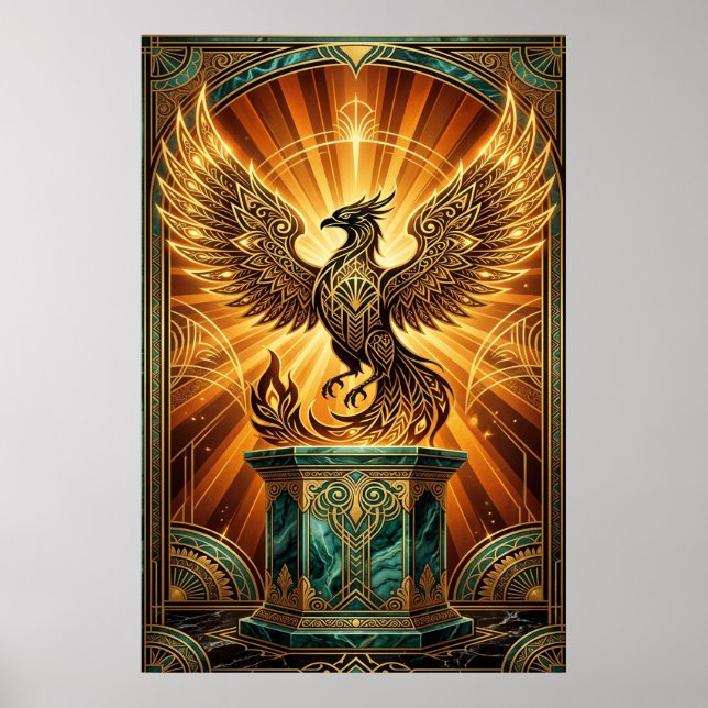 Poster Golden Phoenix Rising Art Deco Illustration (Frente)