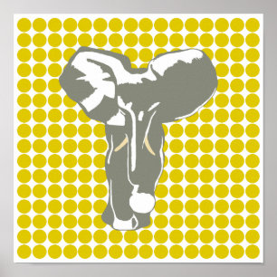 Póster Golden Poppy Safari Dot with Pop Art Elephant