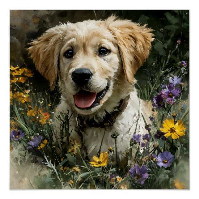 Póster Golden Puppy Wildflower Joy (Frente)