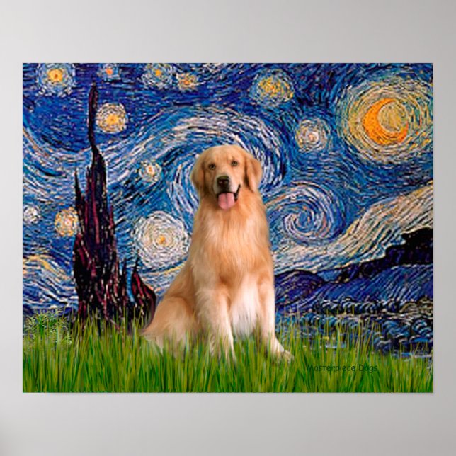 Poster Golden Retriever 8 - Noite Estrelada (Frente)