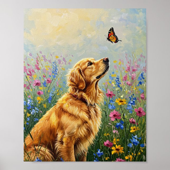 Poster Golden Retriever & Borboleta | Arte Expressiva (Frente)