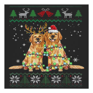 Póster Golden retriever Cachorro Feio do Natal Funny Nata