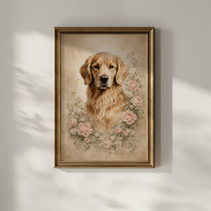Poster Golden Retriever com Rosas