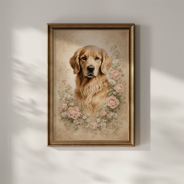 Poster Golden Retriever com Rosas (Criador carregado)