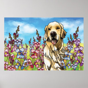 Poster Golden retriever em um prado de Snapdragons