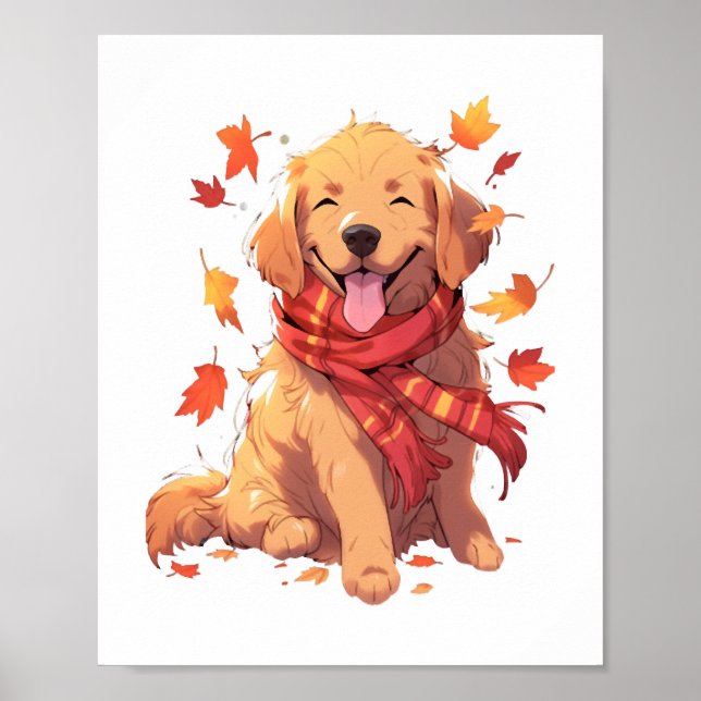 Poster Golden Retriever Fall Dog Autumn Leaves (Frente)