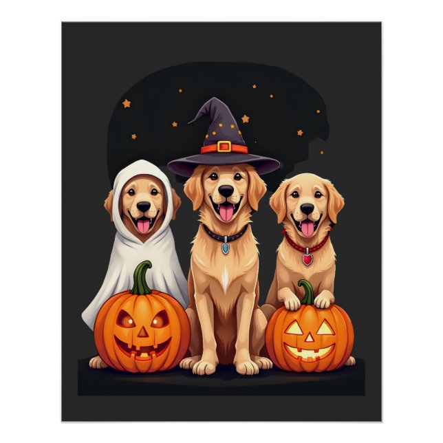 Póster Golden Retriever Fantasma Halloween Doces Ou Trave (Frente)