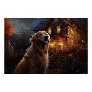 Póster Golden Retriever Halloween Assustador