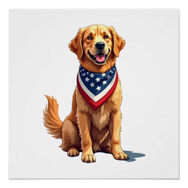 Póster Golden Retriever July 4th Vintage Patriotic Tee 2 (Frente)