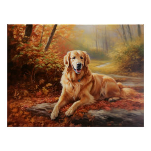 Póster Golden Retriever no Outono Folhas Caídas Inspiram