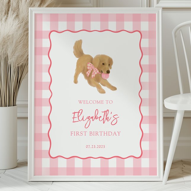 Poster Golden Retriever Puppy Birthday Party Welcome (Criador carregado)