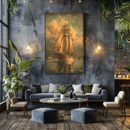 Poster Golden Sails — Classic Maritime Voyage
