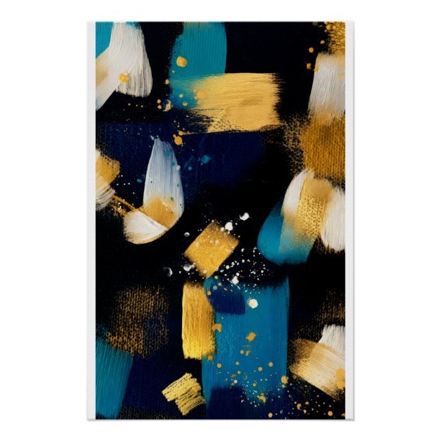 Póster Golden Splash Abstract — Navy Blue & Gold Textured (Frente)