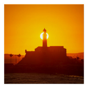 Póster Golden Sunset Silhouette of Farol da Barra Salvado