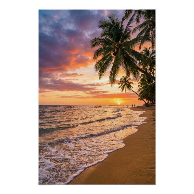 Póster Golden Tropical Sunset Beach Poster (Frente)