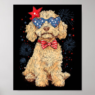 Poster Goldendoodle 4 de Julho Patriótico Golden Doodle D