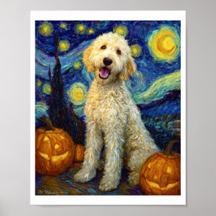 Poster Goldendoodle Cachorro Fofo Dia das Bruxas Jack O L