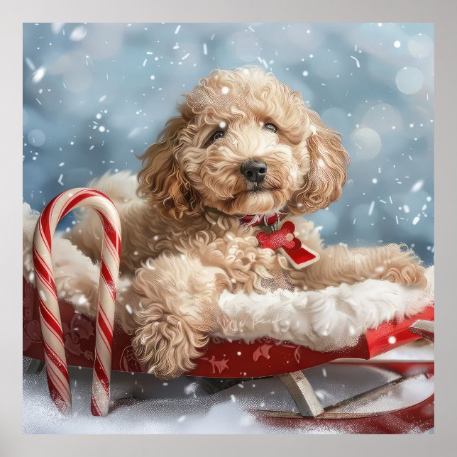 Poster Goldendoodle Cachorro Natal Festivo (Frente)