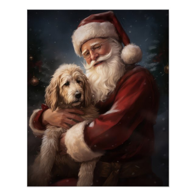 Póster Goldendoodle com Papai Noel Natal Festivo (Frente)