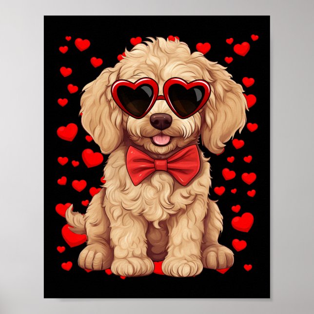 Poster Goldendoodle Coração Sungles Gravata Borboleta Dia (Frente)
