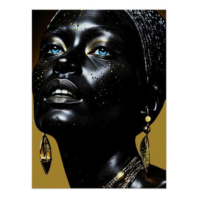 Póster Goldene Eleganz: Schwarze Schönheit mit Schmuck (Frente)