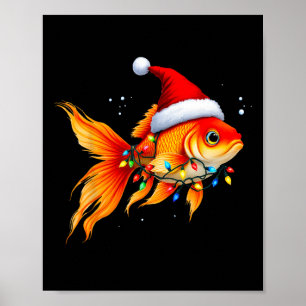 Poster Goldfish Santa Hat Luz no Natal Gelado Xmas Paja